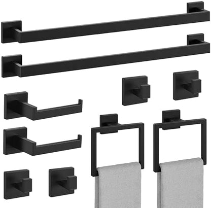10-Pieces Matte Black Bathroom Accessories, 24 Inch Bathroom Hardware Set