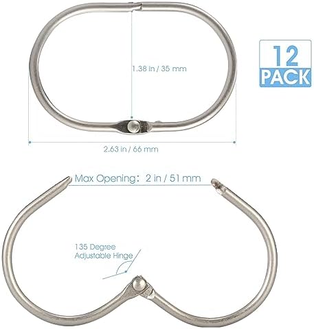 Goowin Shower Curtain Rings, 12 Pcs Shower Curtain Hooks, Oval Snap Shower Rings for Curtain, Metal Shower Curtain Rings Rust Proof, Glide Smoothly Shower Hooks for Shower Curtain Rod (Matte Nickel)