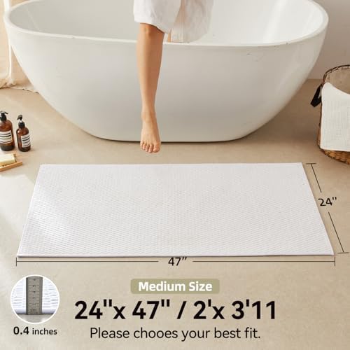 Triohero Bathroom Rugs Non Slip Washable, Super Absorbent Thin Bath Mat Quick Dry Low Pile Bathroom Rug, White 24"x47"