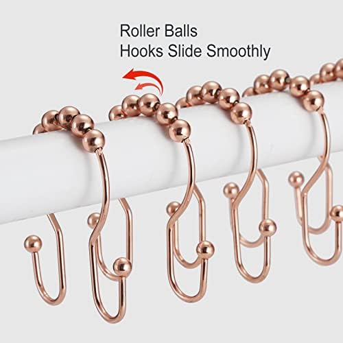 Goowin Shower Curtain Hooks, 12 Pcs Shower Curtain Rings, Stainless Steel Shower Curtain Hangers, Double Hook Shower Curtain Hooks, Smooth Sliding Anti-Drop Shower Rings for Curtain (Rose Gold)