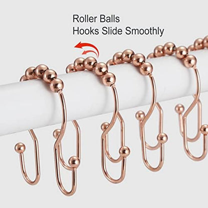 Goowin Shower Curtain Hooks, 12 Pcs Shower Curtain Rings, Stainless Steel Shower Curtain Hangers, Double Hook Shower Curtain Hooks, Smooth Sliding Anti-Drop Shower Rings for Curtain (Rose Gold)