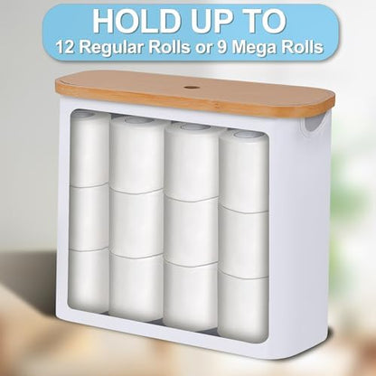 efluky Toilet Paper Storage, Toilet Paper Basket with Lid, Bathroom Organizer, Free Standing Holder Up to 9 Mega Rolls, White