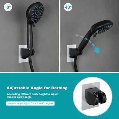 GwernKB Shower Head Holder Strong Adhesive No Drilling Wall Mount Adjustable Handheld Showerhead Bracket for RV Kids Bathroom Shower,Fix Firmly and Use Conveniently (Black, 2)