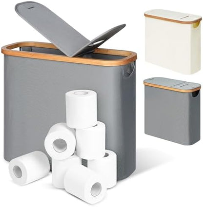 efluky Toilet Paper Storage and Holder 2 in 1, Toilet Paper Storage with Lid for Bathroom 28L, Free Standing Holder Organizer Holds Up to 9-12 Rolls, Grey
