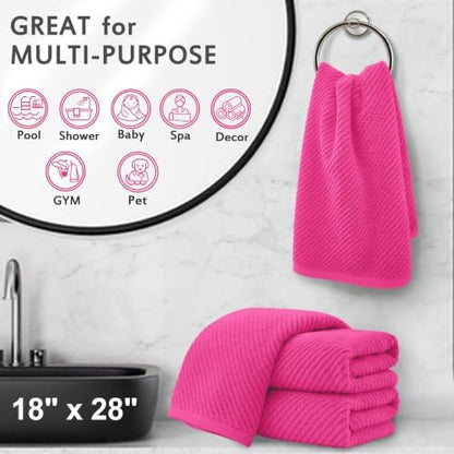 VOOVA & MOVAS Hot PinkHand Towels 4PC, 100% Cotton, 18x28 in