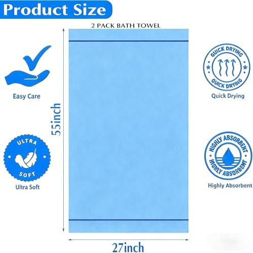 2 Pack Diamond Grid Jacquard Microfiber Bath Towels, 27 x 55 Inches Large Quick Dry Absorbent Shower Towel Set, Soft Lightweight Decorative Linen for Bathroom Spa Gym Beach Travel
