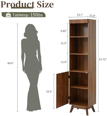 Bifins 68" Tall Walnut Bathroom Storage Cabinet,15.7" Width