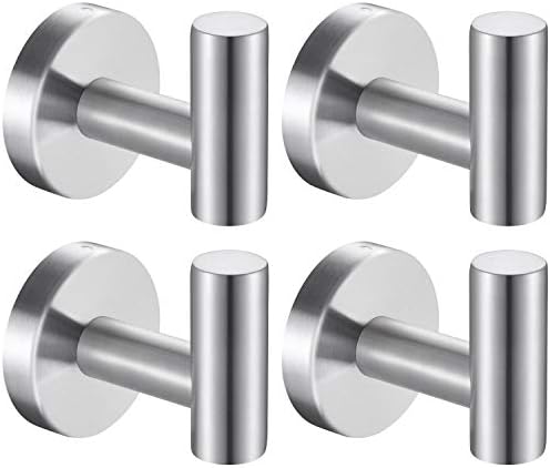 Bath Towel Hooks Robe Hook Holder Wall Mount Heavy Duty Wall Hooks SUS 304 Stainless Steel Coat Hook Closet Door for Bathroom Bedroom Hotel Kitchen Garage Pool 4 Pack (Brushed Nickel)