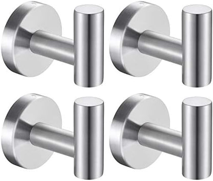 Bath Towel Hooks Robe Hook Holder Wall Mount Heavy Duty Wall Hooks SUS 304 Stainless Steel Coat Hook Closet Door for Bathroom Bedroom Hotel Kitchen Garage Pool 4 Pack (Brushed Nickel)