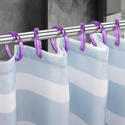 Purple Shower Curtain Hooks - 12 Pcs Circular Plastic Shower Curtain Rings for Bathroom - O Shaped Transparent Purple Shower Hooks Rings for Shower Curtain Rod
