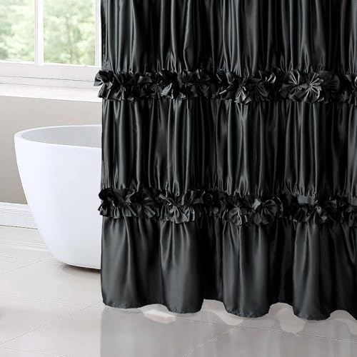 Homechoice Decor 2-Piece Black Satin Shower Curtain, 36x72 Inches (Pair)