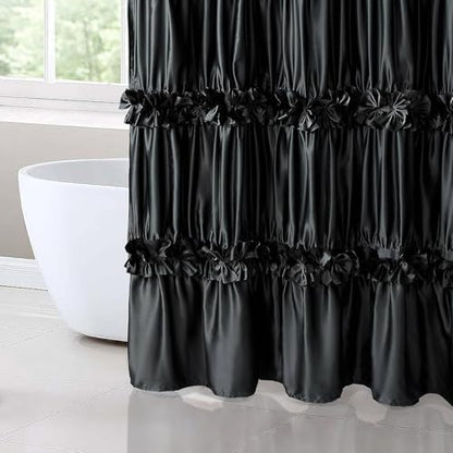 Homechoice Decor 2-Piece Black Satin Shower Curtain, 36x72 Inches (Pair)