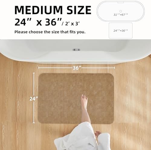 TYUU Thin Bath Mat, Bathroom Rugs Non Slip Washable, 24x36 Camel