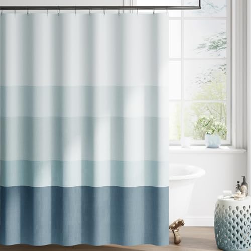 jinchan Ombre Ocean Blue Shower Curtain for Bathroom 70x72 Inch 12 Hooks