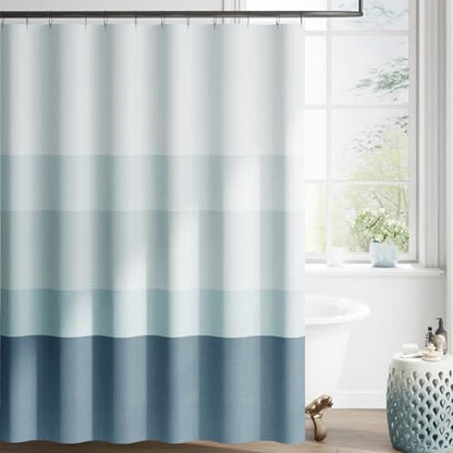 jinchan Ombre Ocean Blue Shower Curtain for Bathroom 70x72 Inch 12 Hooks
