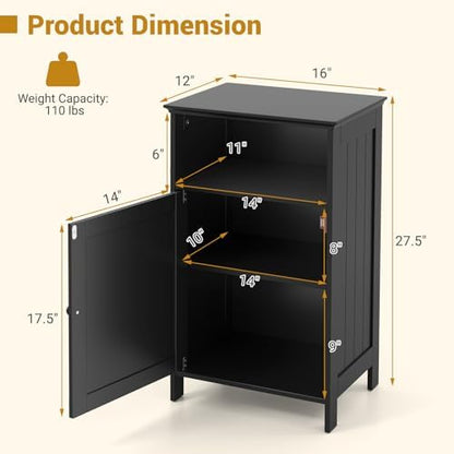 LDAILY Bathroom Cabinet, Freestanding Small Cabinet with Door, 3-Position Adjustable and Removable Shelf, Anti-Tipping Device, Wooden Floor Organizer for Bathroom, Kitchen, Office (Dark)
