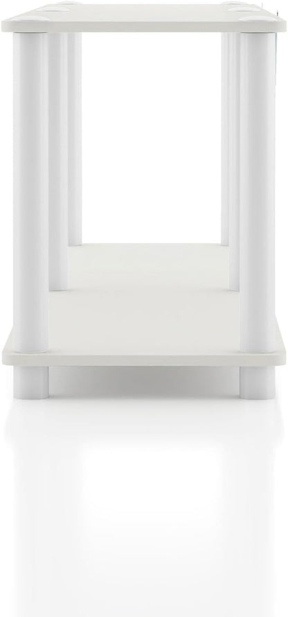 Homes: Inside + Out Apexa Modern 2-Tier Extra Wide Shelving Units, Collectibles Display Shelves, Easy Assembly Low Shelf, Home Storage Organizer for Living Room, Bedroom, Office, White