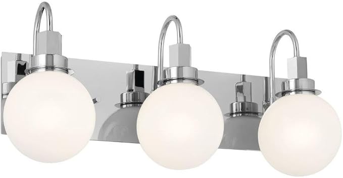 Kichler Hex 3-Light Vanity Light, Modern Light with Opal Glass in Chrome, Install Up or Down, Damp Rated, for Bathroom Vanity (22.75" x 10.25"), 55151CH