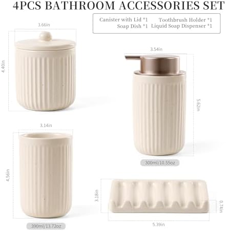 BosilunLife Striped Apricot Ceramic Bathroom Accessories Set of 4