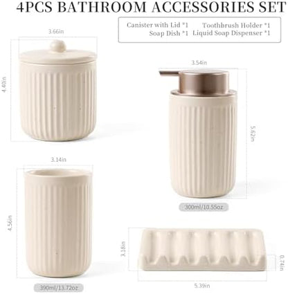 BosilunLife Striped Apricot Ceramic Bathroom Accessories Set of 4