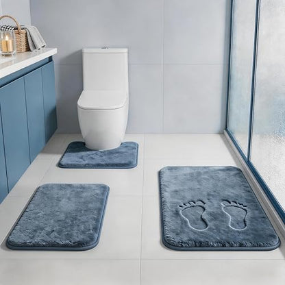 RUN HELIX Bathroom Rugs Sets 3 Piece, Soft Absorbent Memory Foam Bath Mats Set, Dry Fast Bath Mat, Machine Washable Bath Rug Set for Bathroom （Misty Blue）