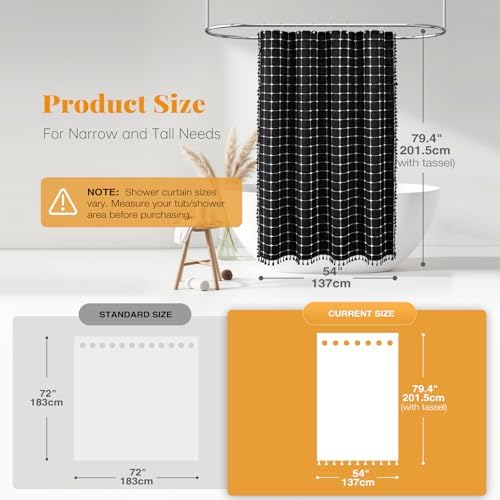 BTTN 54x78 Boho Farmhouse Linen Heavy Duty Shower Curtain, Black and White