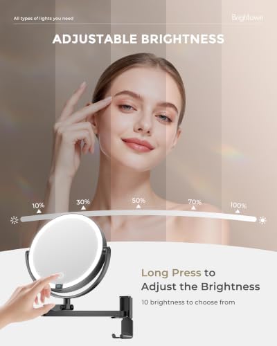 Brightown 8" Wall Mounted Makeup Mirror with Lights & Magnification 1X/10X