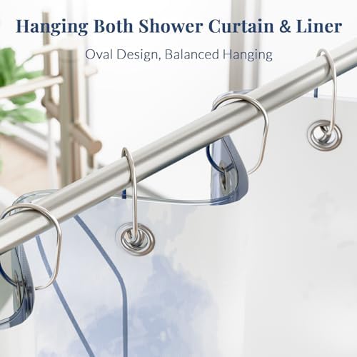 Bathway Shower Curtain Rings, Shower Curtain Hooks 12 Pcs Anti-Drop Shower Rings for Curtain, Metal Shower Curtain Rings Rust Proof, Brushed Nickel Shower Hooks for Shower Curtain Rod Bathroom