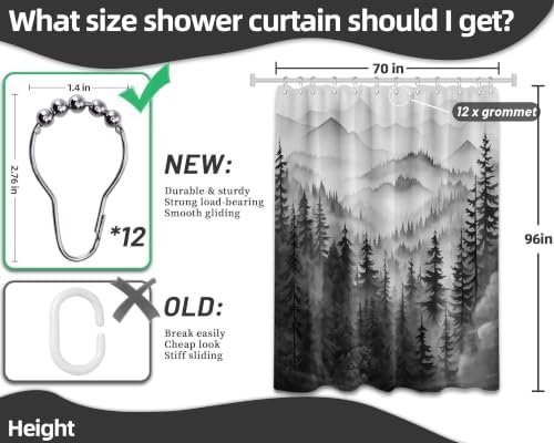 Black and White Forest Extra Long Shower Curtain, Tall 72X96 in, Mens