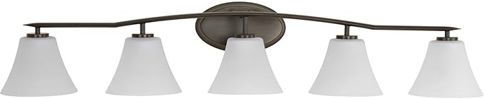 Progress Lighting P2016-20W Bravo Collection Etched Glass Modern Bath Vanity Light, 5-Light, Antique Bronze