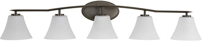 Progress Lighting P2016-20W Bravo Collection Etched Glass Modern Bath Vanity Light, 5-Light, Antique Bronze