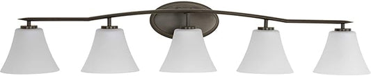 Progress Lighting P2016-20W Bravo Collection Etched Glass Modern Bath Vanity Light, 5-Light, Antique Bronze