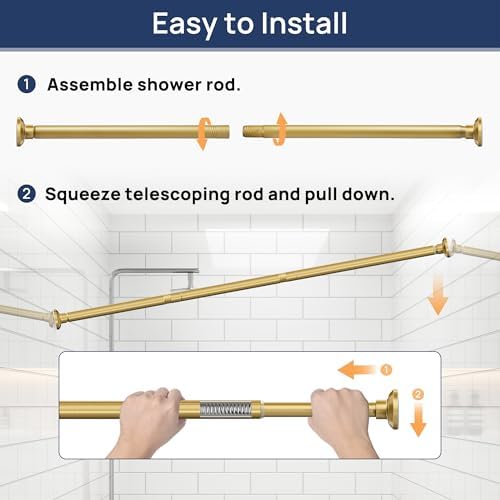 ENJOYBASICS 1" Gold Shower Curtain Rod, 30-88" Adjustable, Secure Tension
