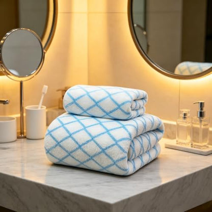 Microfiber Plaid Bath Towels Set of 2, 27 x 55 Inches Large Quick Dry Shower Towels, Super Absorbent Soft Lint Free Lightweight Body Wrap Towels for Bathroom, Beach, Travel, Gym, Spa