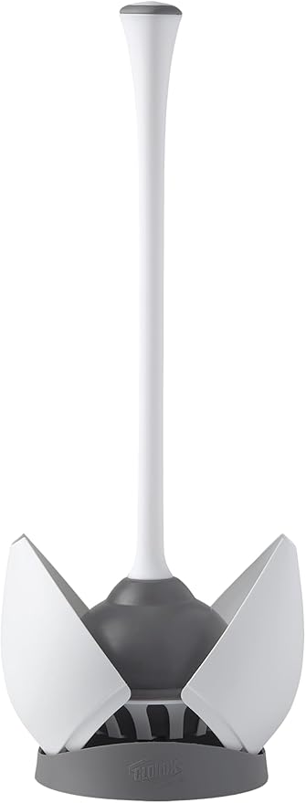 Clorox Toilet Plunger with Hideaway Holder Caddy Heavy-Duty Compact Design with Non-Skid Rubber Base for Bathroom Convenient Storage Toilet Unclogger, 6.5x19.5-Inch, White