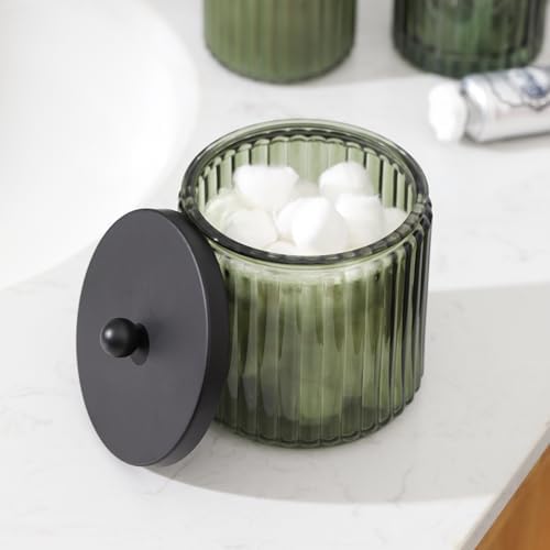 4PCs Heavy Weight Decent Glass Bathroom Accessories Set with Decorative Pressed Pattern - Includes Hand Soap Dispenser & Tumbler & Soap Dish & Toothbrush Holder (Green)