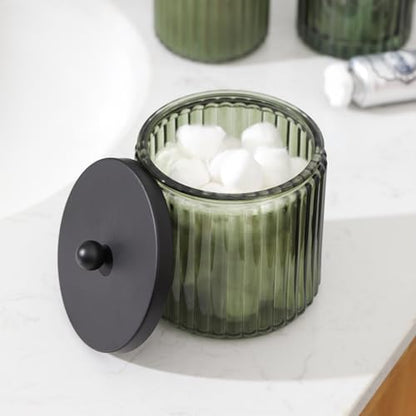 4PCs Heavy Weight Decent Glass Bathroom Accessories Set with Decorative Pressed Pattern - Includes Hand Soap Dispenser & Tumbler & Soap Dish & Toothbrush Holder (Green)
