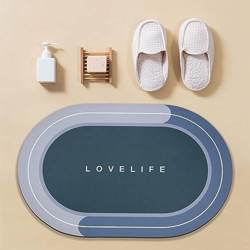Rubber Bath mats Quick-Drying Non-Slip Bathroom mat Super Absorbent Bath mat Instant Dry Bath mat, Bathroom Rug in Front of The Kitchen Sink, Shower Room, Bathtub, Oval(Blue+16.9x35.4in)
