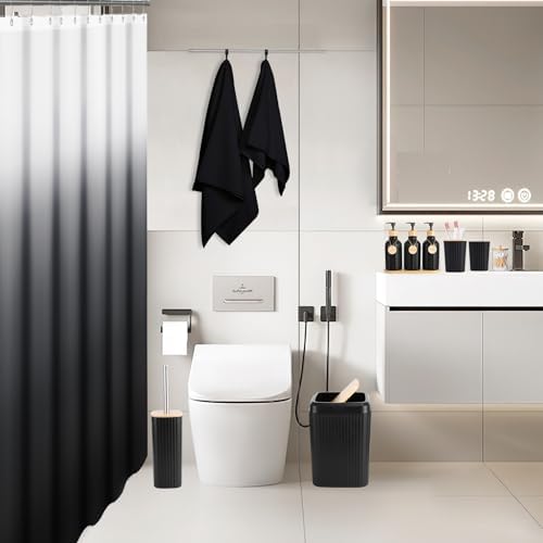 32PCS Bathroom Set Bathroom Accessories with Shower Curtain and Bath Towel,Trash Can,Bathroom Decor,Black Shower Curtain Set,Toilet Brush,Trash Can & 3PCS Soap Dispenser