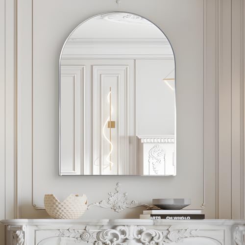 Arched Wall Mirror for Bathroom, 30"x40" Arched Mirror Wall Mounted Mirror with Metal Frame, Silver Vanity Mirror Decor for Mantle, Bedroom, Entryway, Living Room