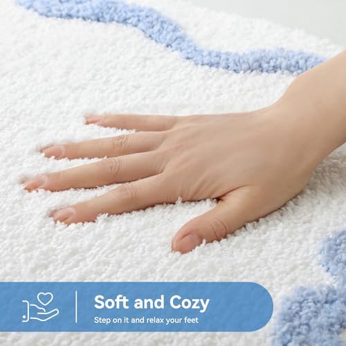 TRUEDAYS Blue Bow Bathroom Rugs, Cute Bow Bath Mat, 32 * 20 Inch