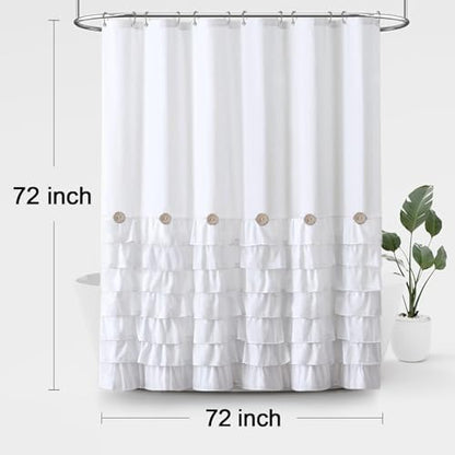 Ruffle Farmhouse Shower Curtain, White Vintage Shower Curtains for Bathroom Fabric Cute Rustic Cloth, 72" W X 72" L Inch