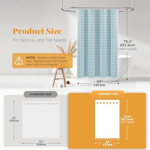 BTTN 54x78 Boho Farmhouse Linen Heavy Duty Fabric Shower Curtain, Fog Blue
