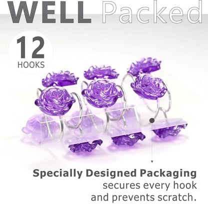 Purple Rose Shower Curtain Hooks: Cute Flower Bathroom Curtain Rings12Pcs