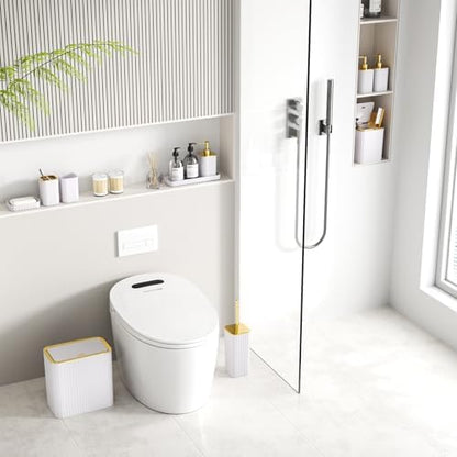 Bathroom Accessory Set - Bathroom Set, 12PC Bathroom Accessories Set, White Bathroom Accessories Set, Mini Trash Can, Toilet Brush, Trash Can & Soap Dispenser