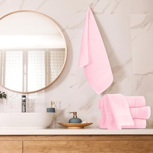 BOUTIQUO Ultra Soft 6-Piece Hand Towel Set 16x28-100% Ringspun Cotton - Durable & Highly Absorbent Hand Towels - Ideal for use in Bathroom, Kitchen, Gym, Spa & General Cleaning - Pink