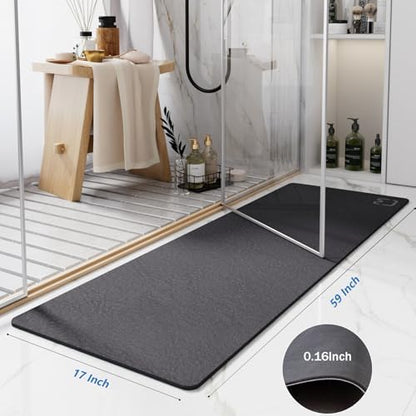 Extra Long Bathroom Runner Stone Bath Mats for Bathroom,17"x59"Dark Grey