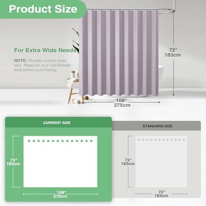 Dynamene Extra Wide Waffle Shower Curtain 256 GSM Fabric 108x72 Lavender