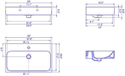 CeraStyle Pinto Rectangular Ceramic Wall Mounted/Vessel One Hole Bathroom Sink, White (080000-U)