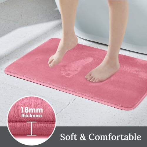 HUXMEYSON 3-Piece Memory Foam Bathroom Rug Set, Pink